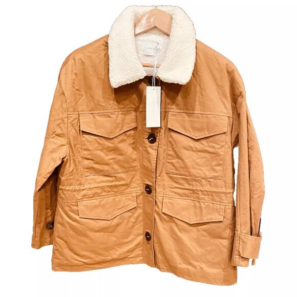 LUSH Women’s Camel Sherpa Line Button Up Cotton Shirt Jacket  Size M NWT - Picture 1 of 8